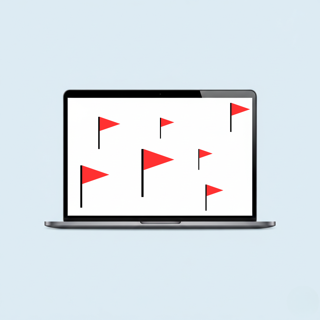 Laptop screen covered in red flags