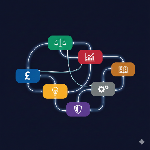 Simple graphic showing an interconnected business system.